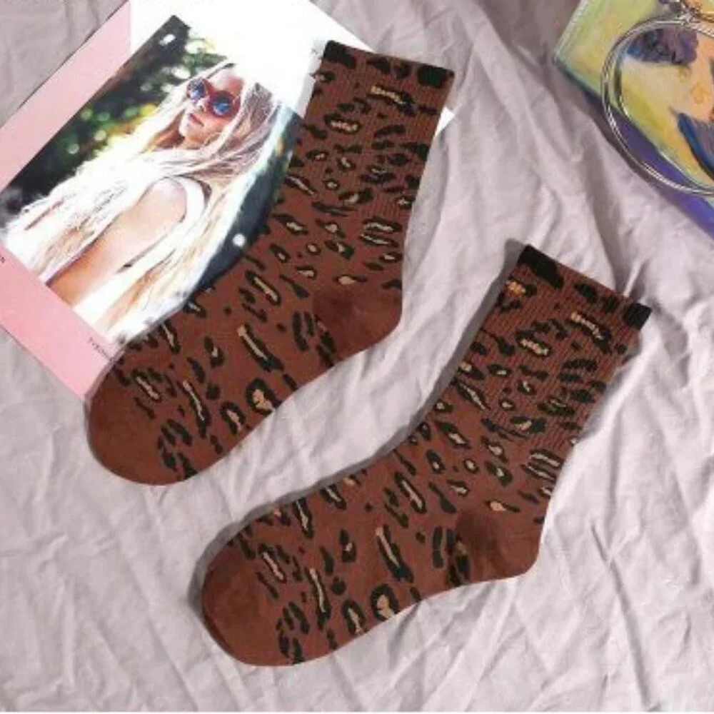 NWT Maggie Brown Leopard Print Crew Socks
